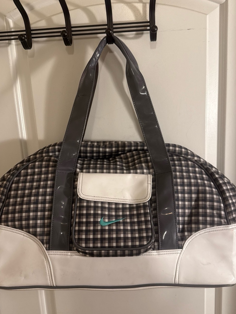 Nike Men’s Black & White Check Duffle with Teal Swoosh